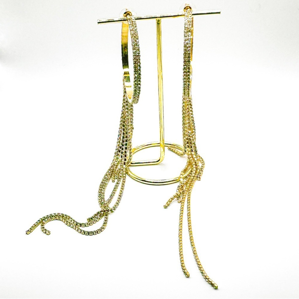 NWOT Gorgeous Shoulder length fringe hoop earrings